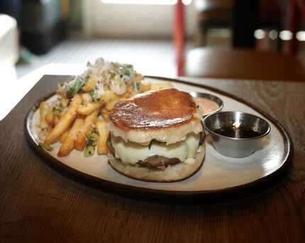 The Chinese Neighbor's menu is Chinese-American fusion. Here's the Dragon Dumpling Burger...