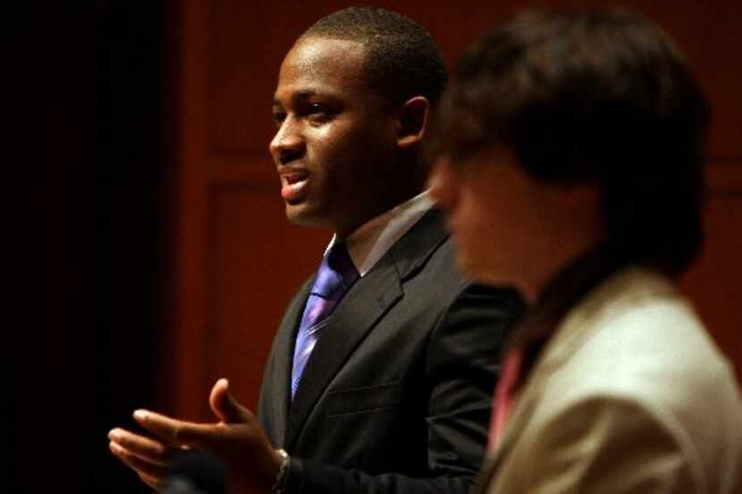 Wiley College's Tristian Love answered cross-examination by Southern Methodist University's...