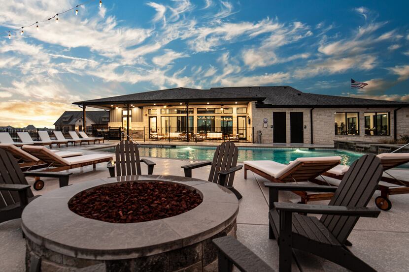 The fire pit area near the pool of the Ladera at Tavolo Park community in Fort Worth.