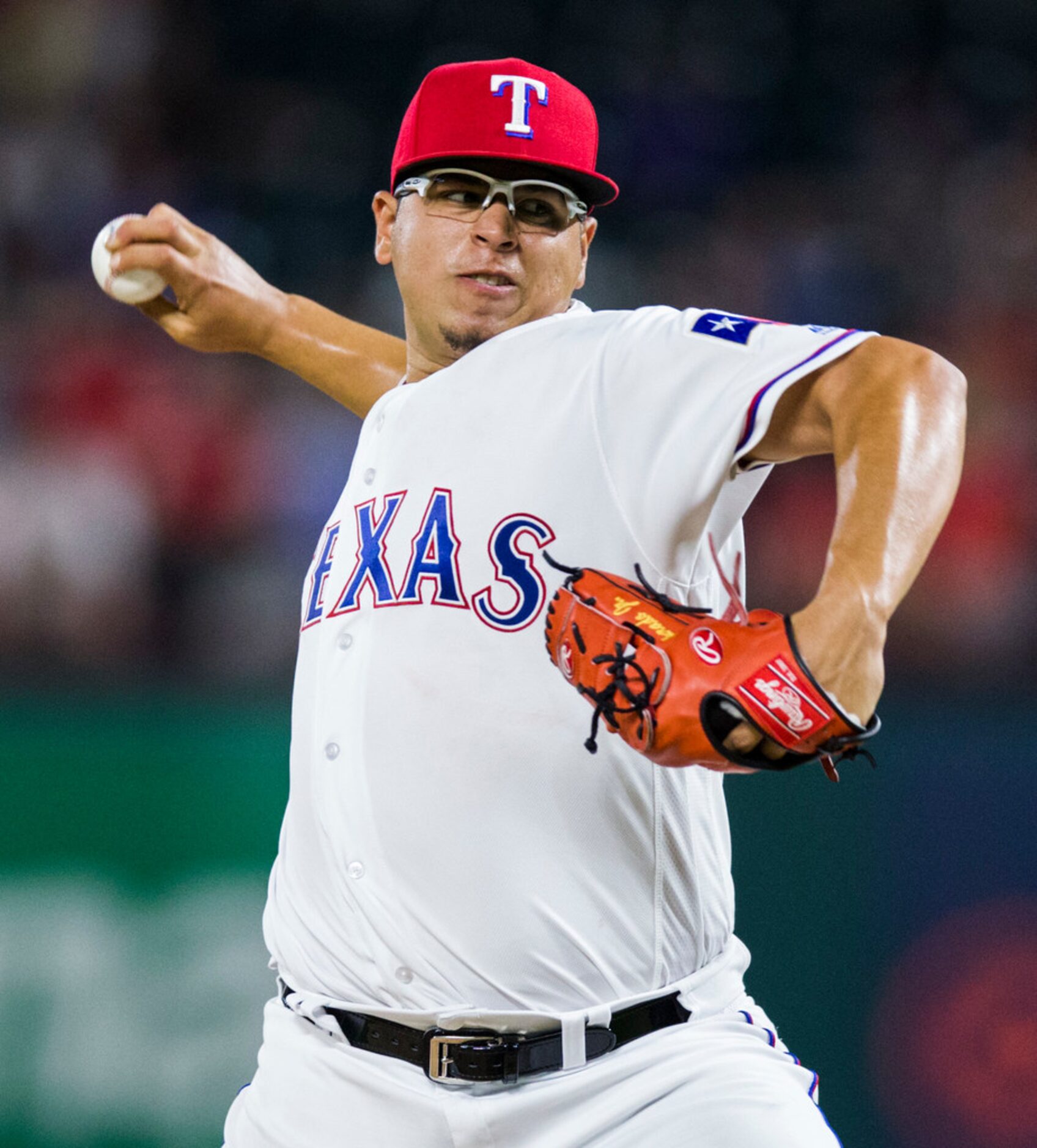 Texas Rangers starting pitcher Ariel Jurado (57) pitches during the sixth inning of an MLB...