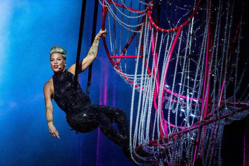 Pop singer Pink has been known to tour with extensive stage gear resembling a circus trapeze...