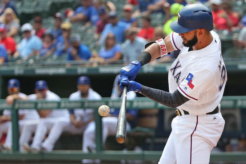 Texas Rangers right fielder Nomar Mazara (30) is pictured during the Houston Astros vs. the...