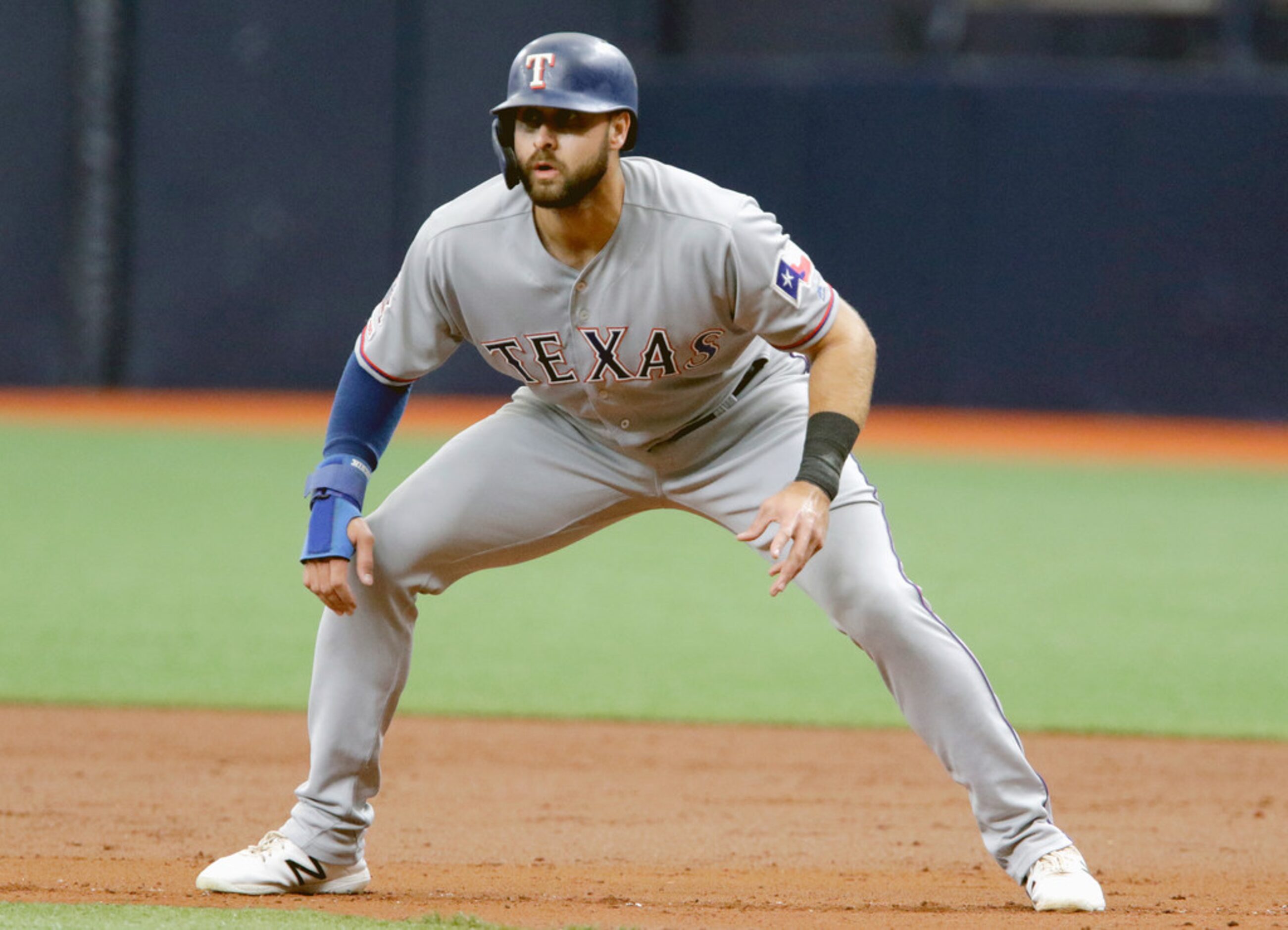 ST. PETERSBURG, FL - JUNE 30: 
Joey Gallo #13 of the Texas Rangers gets a lead off first...