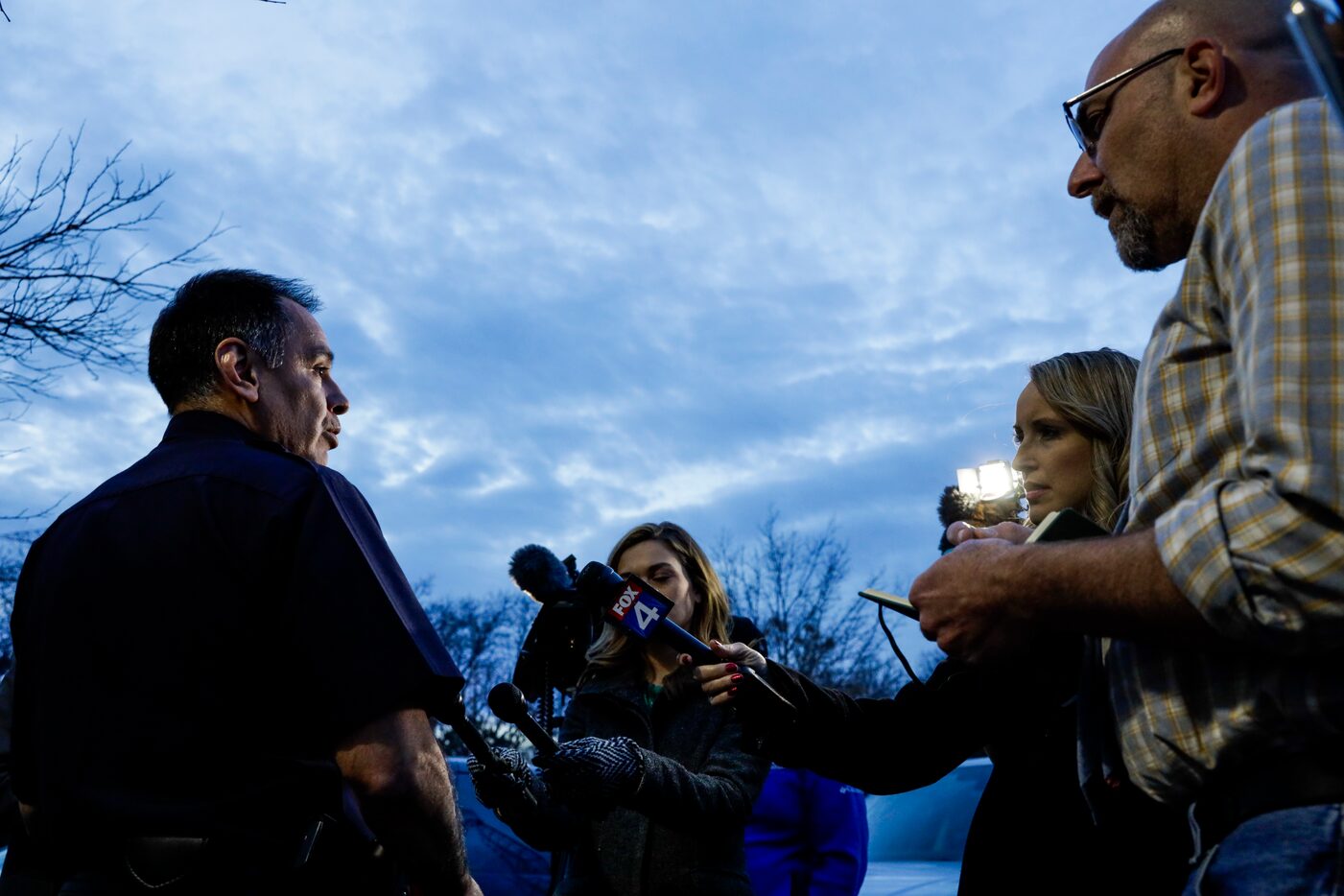 Dallas Police Dept. public information officer Thomas Castro gives remarks about an alleged...