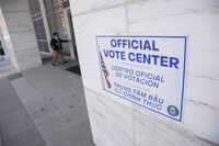 The George L. Allen Sr. Courts Building was a voting center for the Texas primaries on...