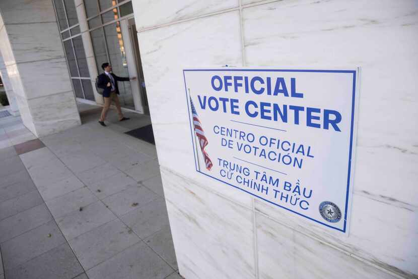 The George L. Allen Sr. Courts Building was a voting center for the Texas primaries on...