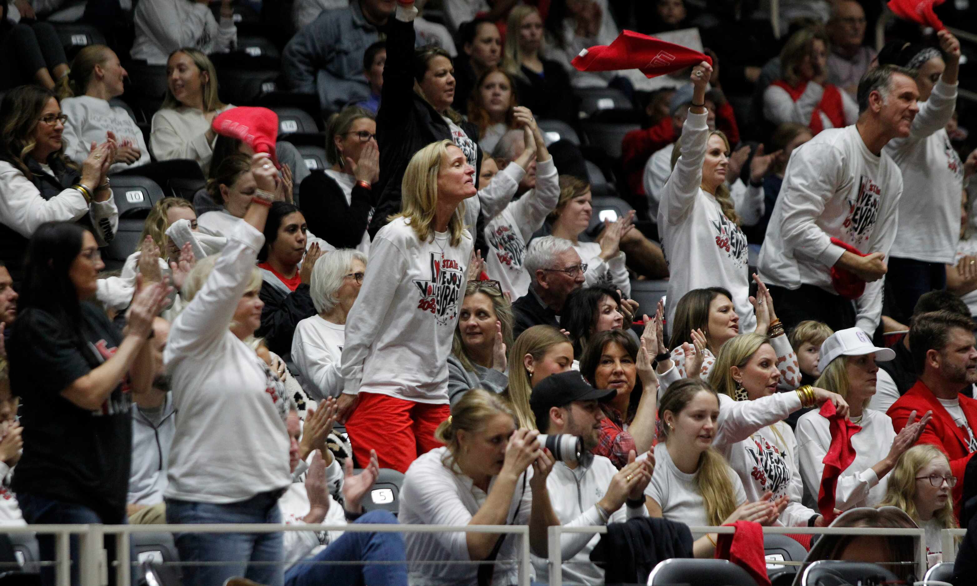Lucas Lovejoy fans celebrate a point scored during the 2nd set of their match against Lamar...