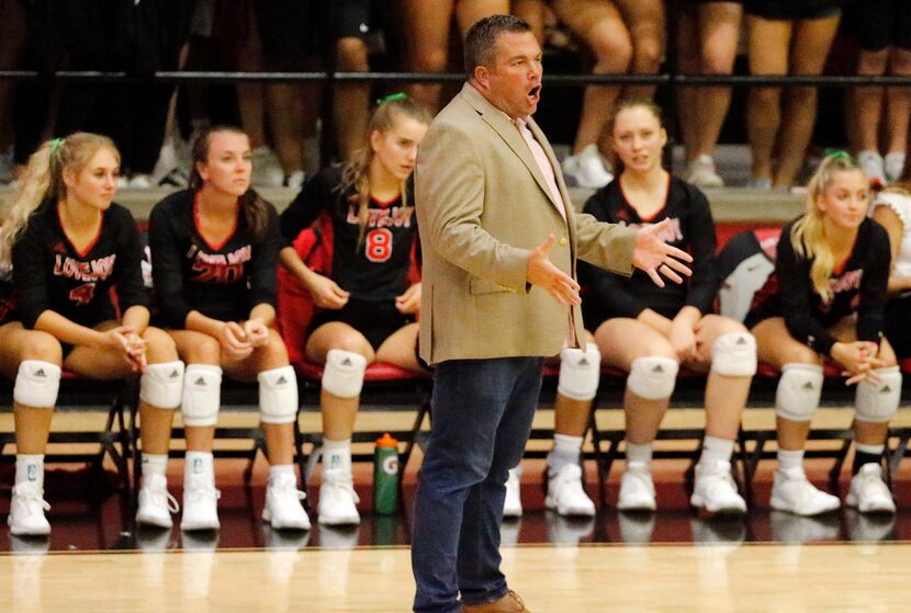 Lovejoy High School head coach Ryan Mitchell during a non-district volleyball match on...