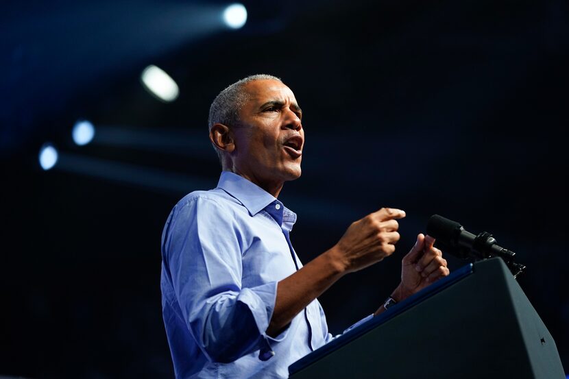 Former President Barack Obama speaks at a campaign rally for Pennsylvania's Democratic...