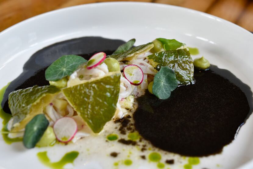 Black Habanero Ash Ceviche with Hoja Santa Tostadas from Jalisco Norte