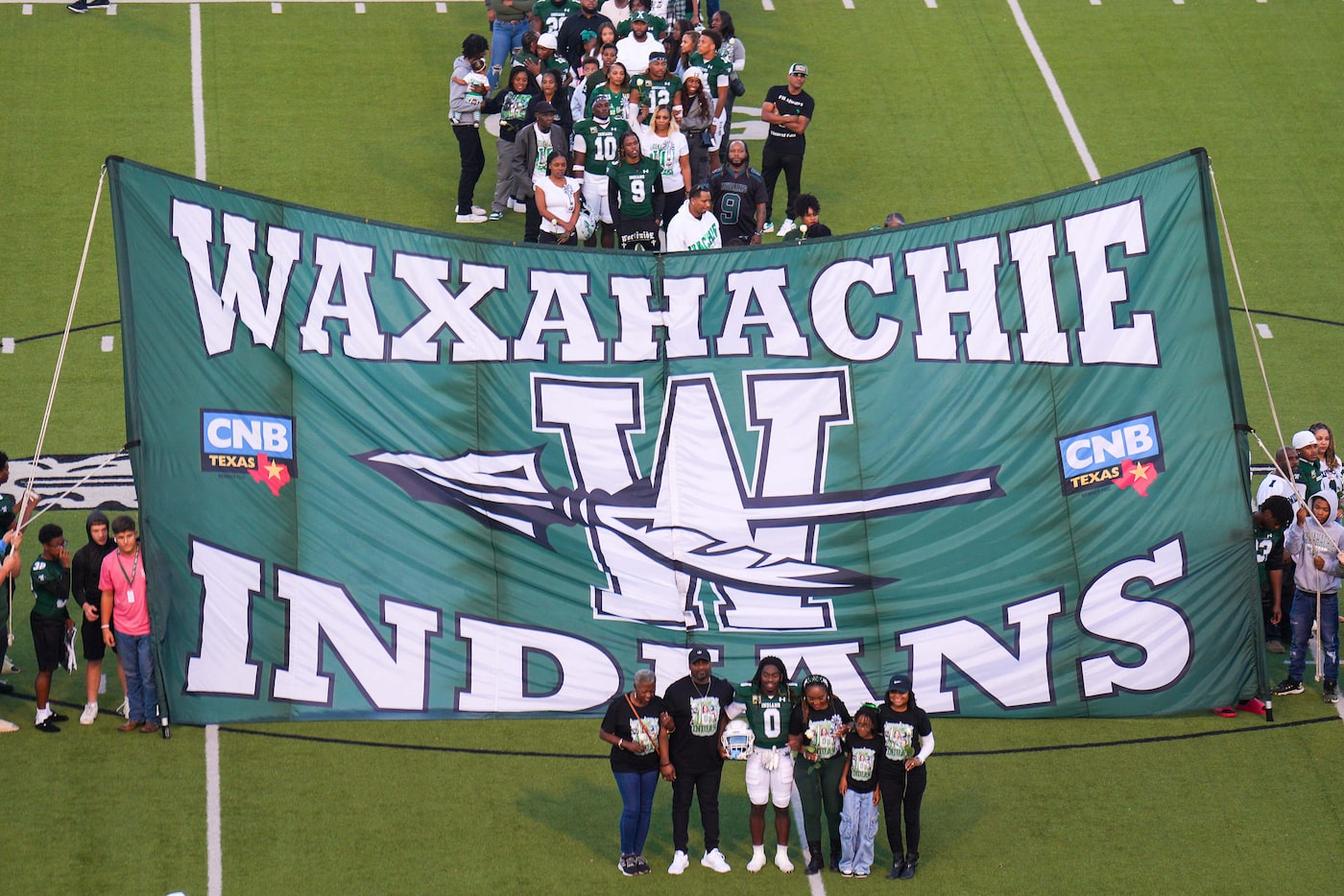 Waxahachie running back  Bryson Linnear (0) is recognized during senior day activities...