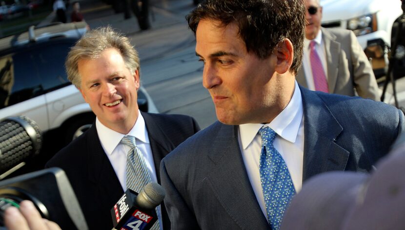 Mark Cuban arrives at the courthouse as bidders arrive for the Texas Rangers baseball team...