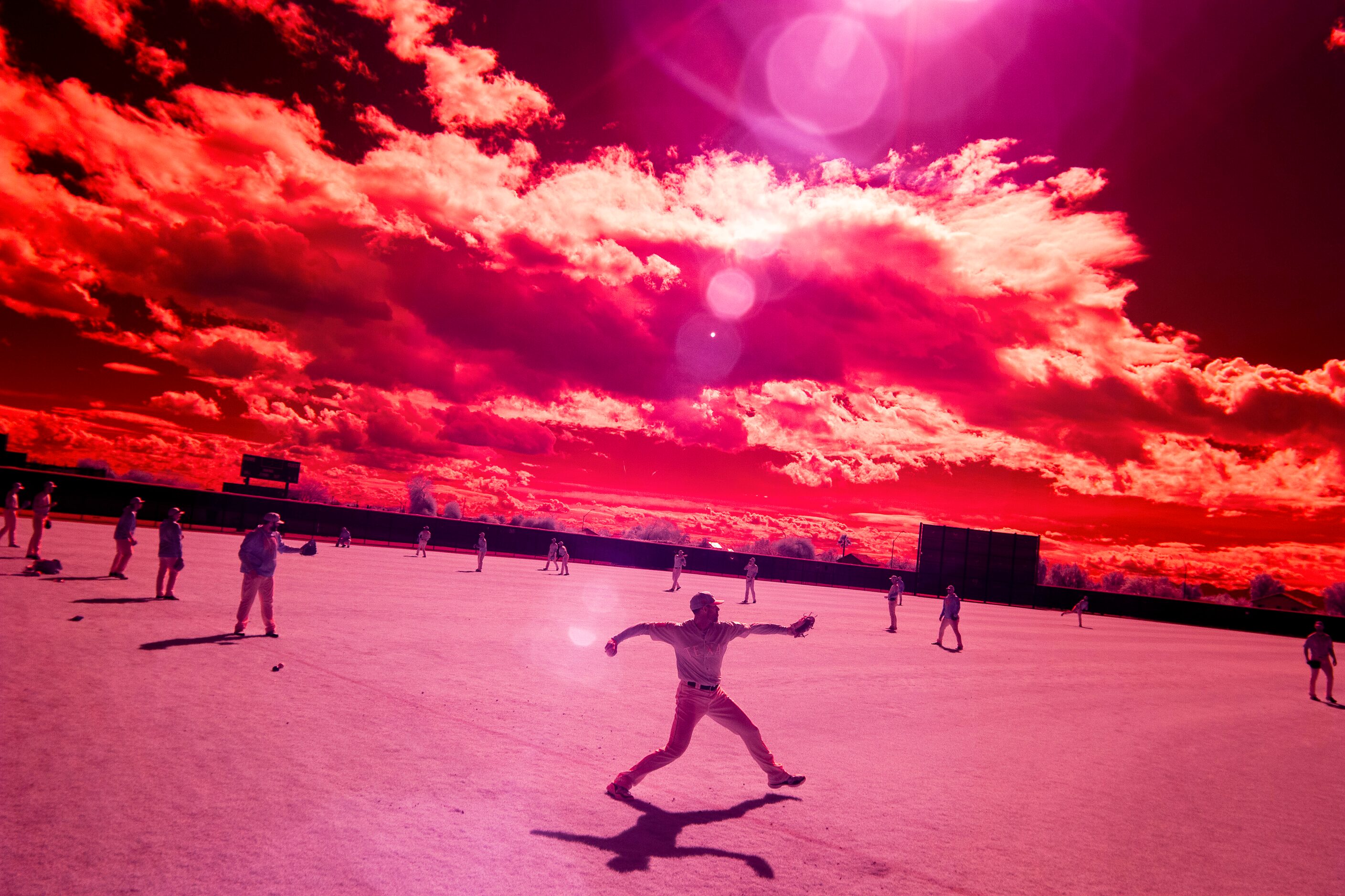 Texas Rangers pitcher Zach McAllister throws a long toss during spring training at the...