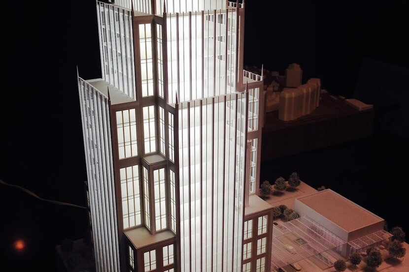 
A model of the 14-story office tower that will be built on Maple Avenue on the site of the...