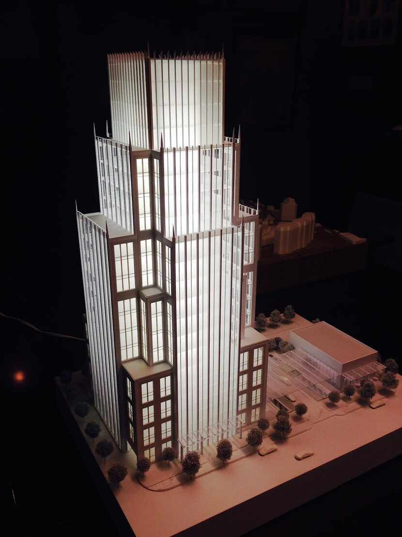 
A model of the 14-story office tower that will be built on Maple Avenue on the site of the...