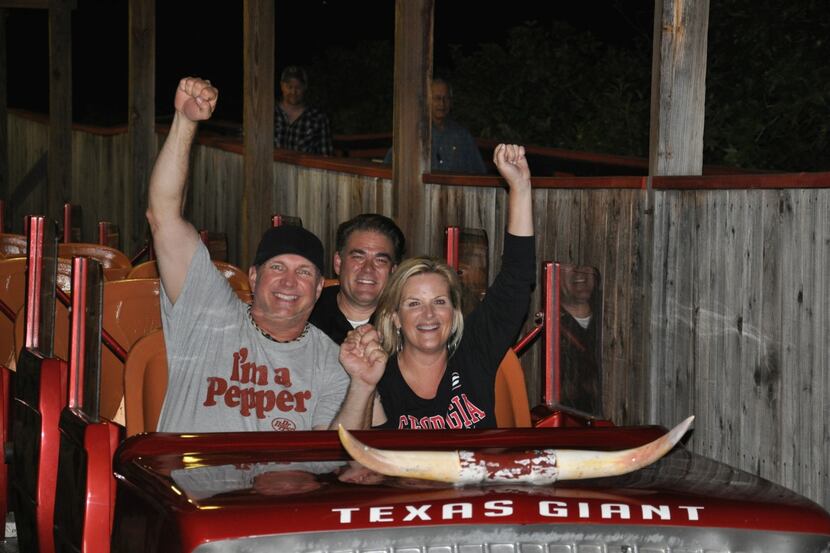 Garth Brooks and Trisha Yearwood on the Texas Giant at Six Flags Over Texas.