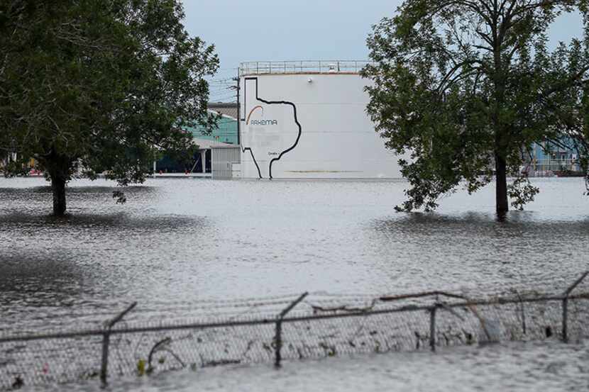 The Arkema Inc. chemical plant is flooded from Tropical Storm Harvey, Wednesday, Aug. 30,...