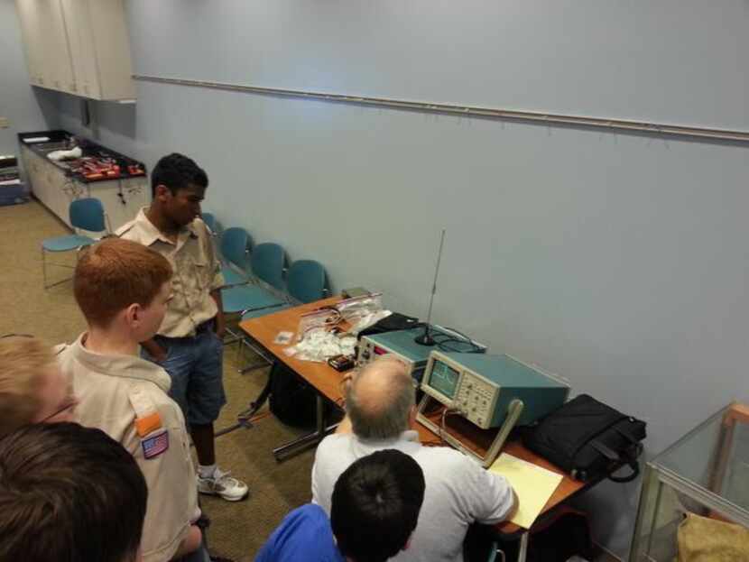 
A group of Boy Scouts takes part in an Irving Amateur Radio club-sponsored class to learn...