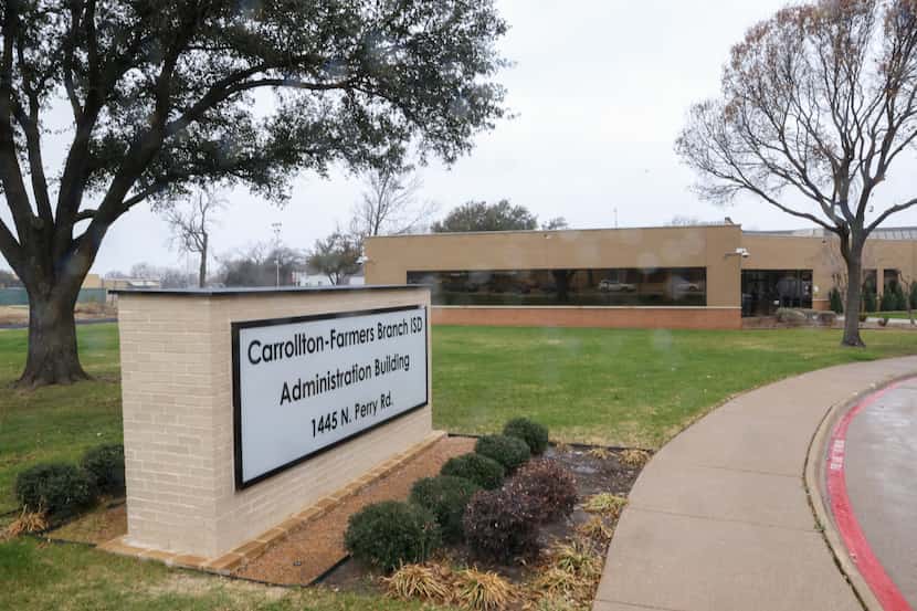 A sign marks the entrance to the Carrollton-Farmers Branch ISD Administration Building in...