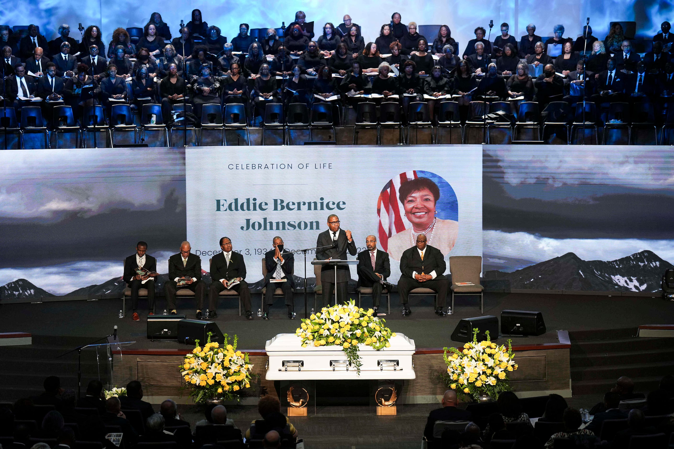 Pastor Bryan Carter of Concord Church speaks during funeral services for former U.S. Rep....