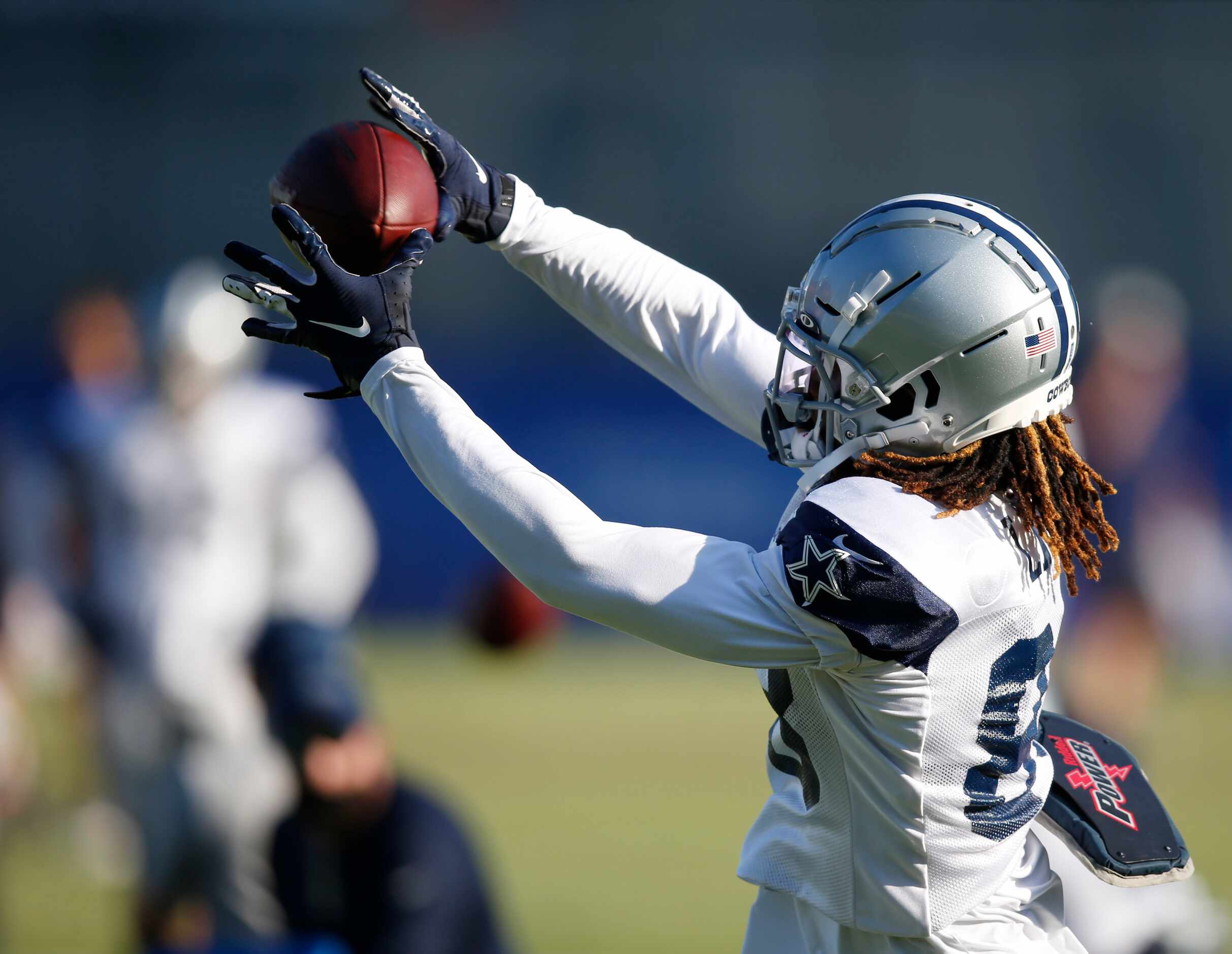 Dallas Cowboys wide receiver CeeDee Lamb (88) catches a pass in practice during training...