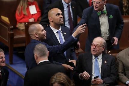 Rep. Colin Allred (D-TX) registers as present with help from U.S. Rep. Hakeem Jeffries...