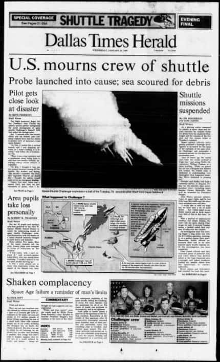 The front page of the Dallas Times Herald on Jan. 29, 1986.