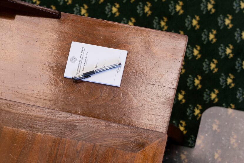 A Senate Court of Impeachment ballot for the trial of Attorney General Ken Paxton, seen on...