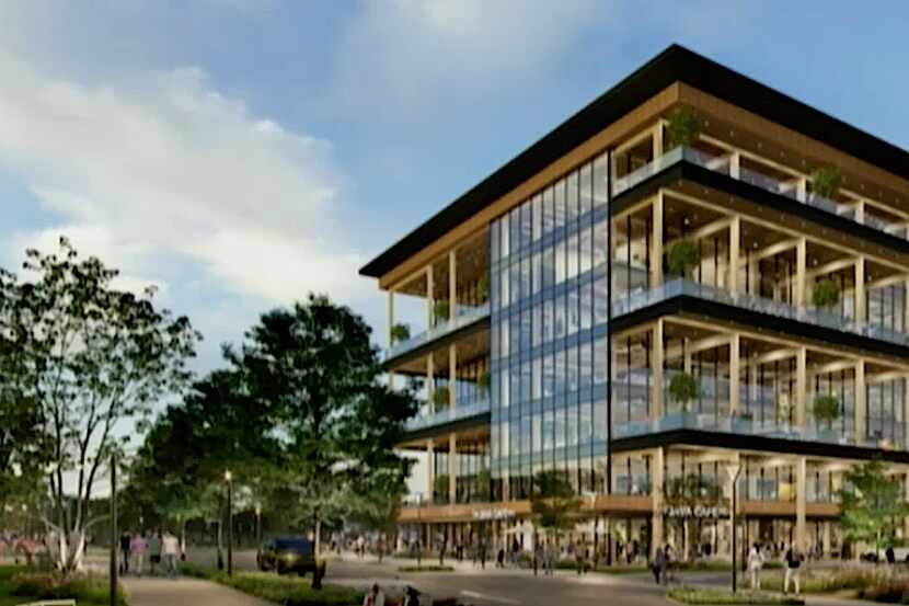 The first seven-story office in Frisco's SouthStone Yards will be a wood timber construction...