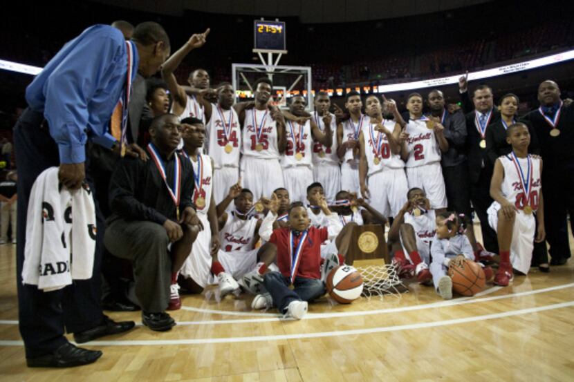 Kimball after their win against Yates at the State UIL 4A Championship basketball game at...