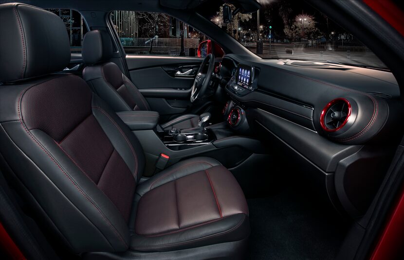 The 2019 Chevrolet Blazer RS interior features a driver-centric interior along with red...