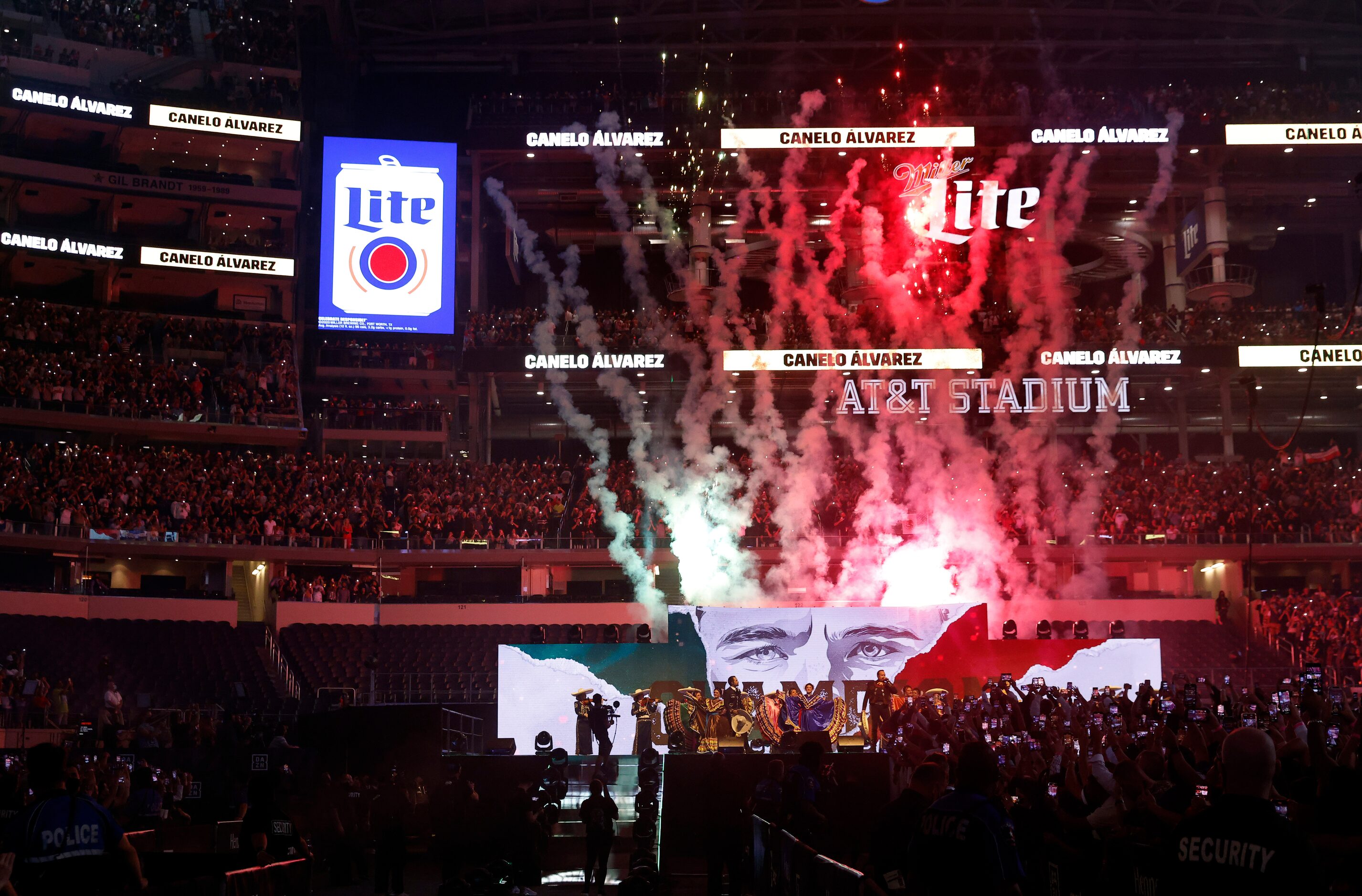 Singers and dancers greeted Mexican boxer Canelo Alvarez before he's introduced for the...