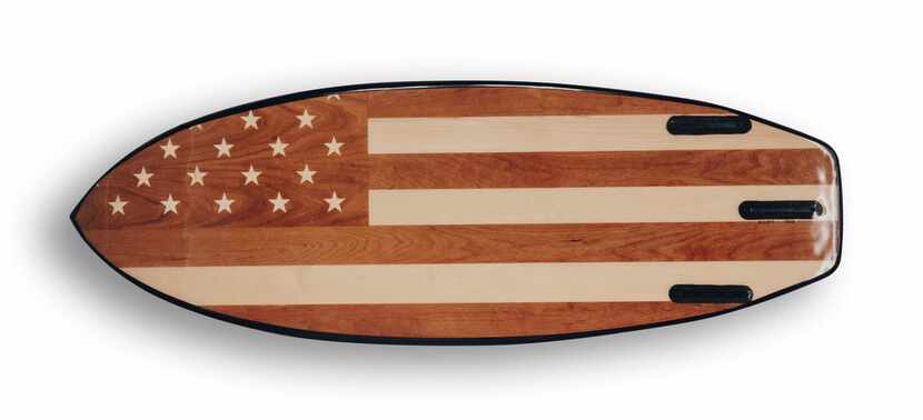 Jarvis' wakesurf board features an American flag made from 28 pieces of wood.
