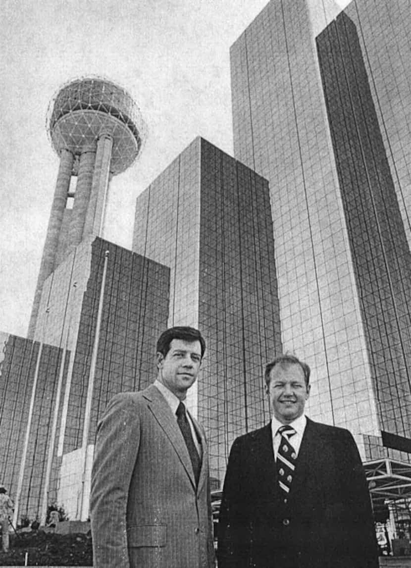 John Scovell (left) and Ray Hunt opened the Hyatt Regency and Reunion Tower on April 15, 1978.