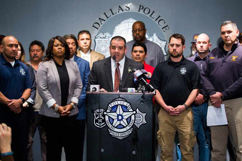 Dallas Police Sergeant Mike Mata, center, president of the Dallas Police Association....