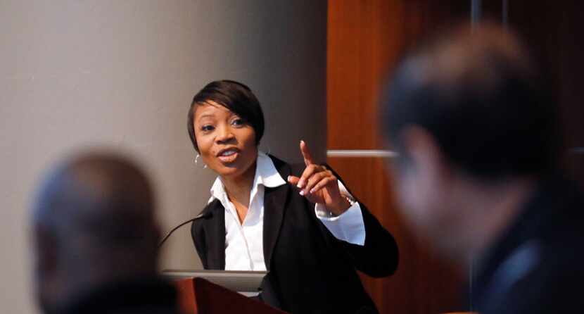 Dallas Police Chief U. Renee Hall addresses applicants at an onsite testing session in...
