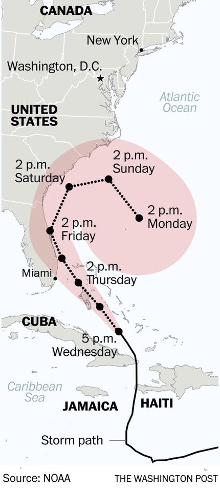 Map of Hurricane Matthew path