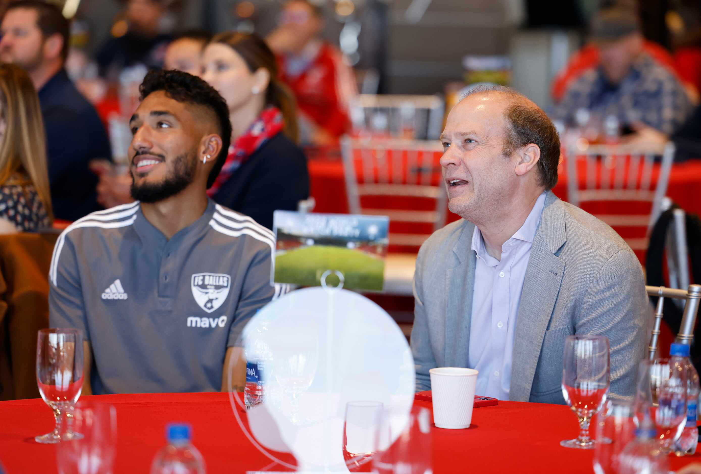USMNT and FC Dallas player Jesús Ferreira, left, and president of FC Dallas Dan Hunt watch...