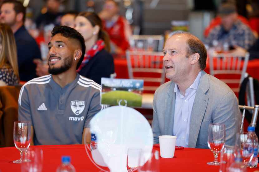 USMNT and FC Dallas player Jesús Ferreira, left, and president of FC Dallas Dan Hunt watch...