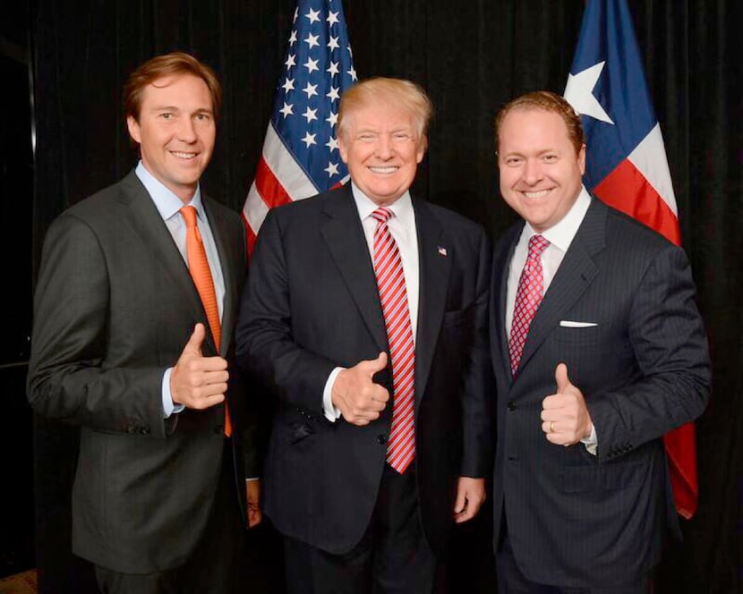 Tommy Hicks Jr. (left), Donald Trump and Gentry Beach.  Hicks and Beach, two Dallas...