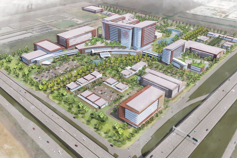 A conceptual rendering of a new medical campus in Prosper, planned by Dallas-based...