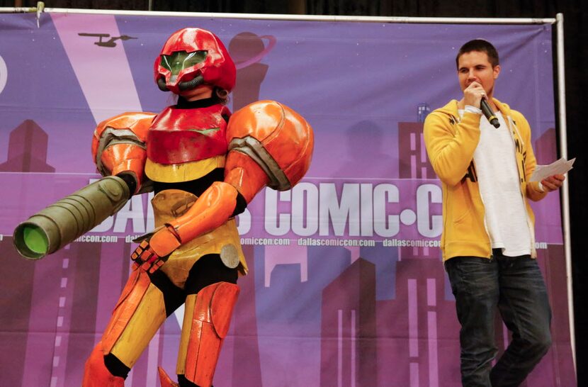 Katy Anderson as Samus Aran, from the Metroid video game series, is introduced by TV star...