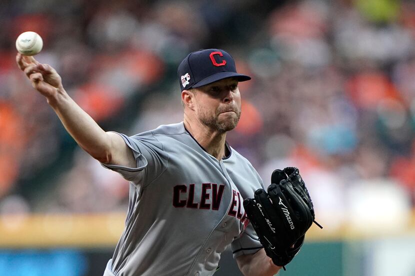 FILE - In this April 26, 2019, file photo, Cleveland Indians starting pitcher Corey Kluber...