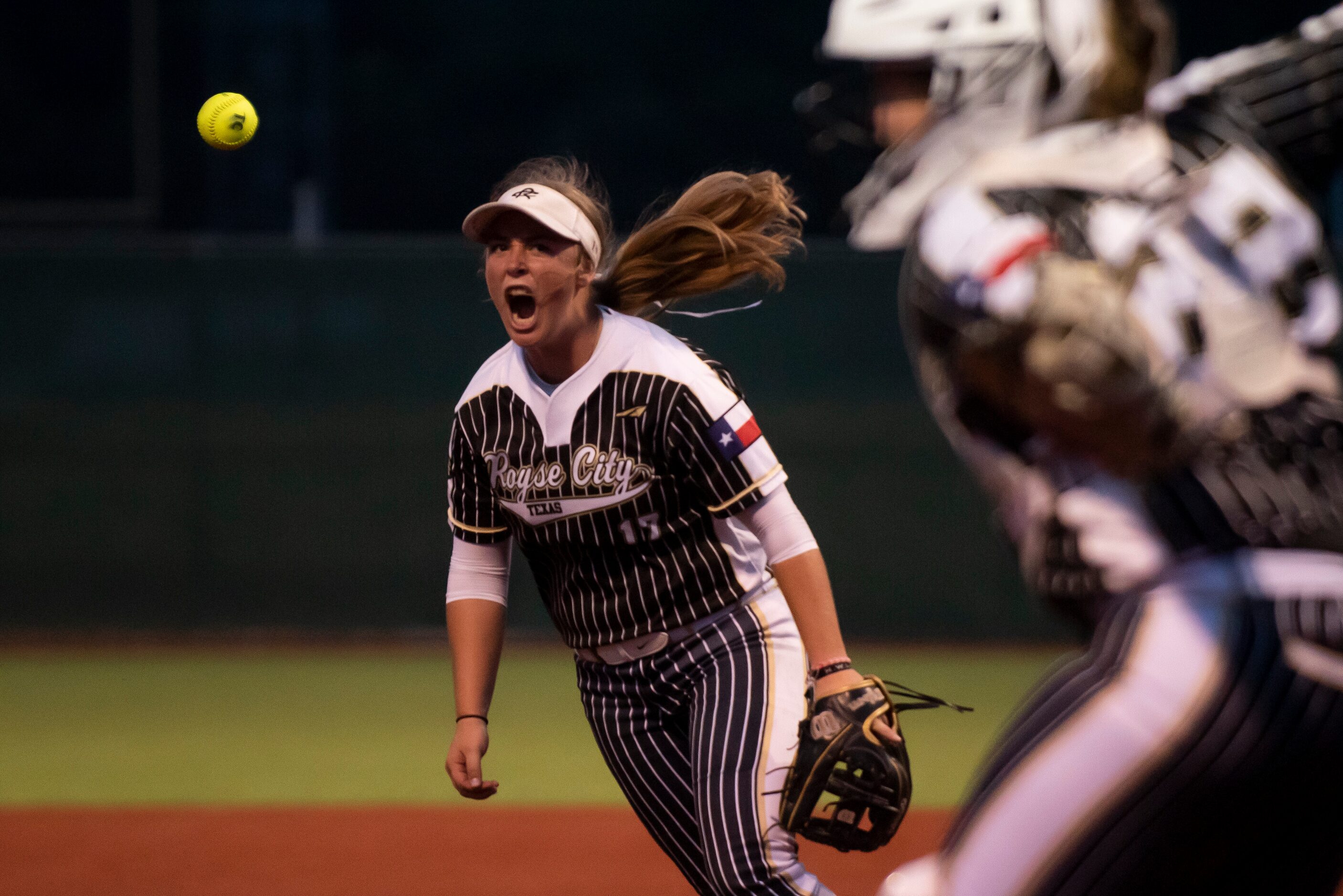 Royse City’s Jenna Joyce (17) celebrates after getting the final out to win game two of the...