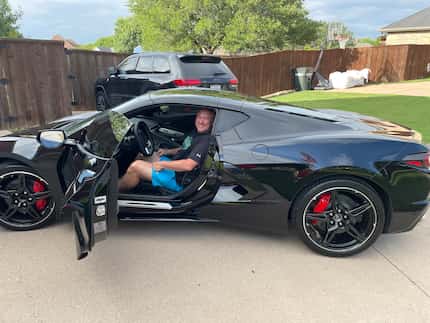 Joey McGuire in his 2021 Corvette that his wife, Debbie, gifted him as a surprise for his...