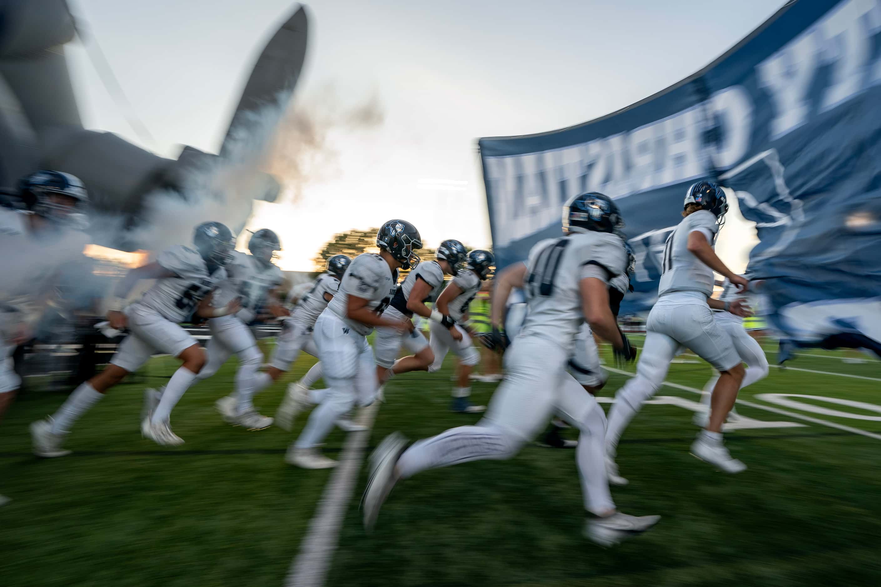 Argyle Liberty Christian takes the field before a high school football game against Bishop...