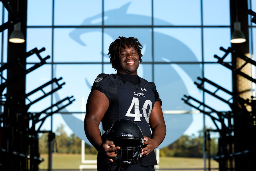 Denton Guyer defensive lineman Xavier Ukponu poses for a portrait Thursday, Nov. 14, 2024,...