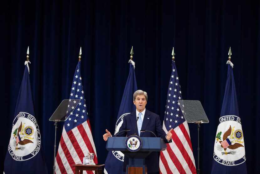 U.S. Secretary of State John Kerry delivers a speech on Middle East peace at The U.S....