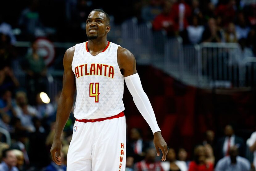 ATLANTA, GA - APRIL 24:  Paul Millsap #4 of the Atlanta Hawks reacts to a play during the...