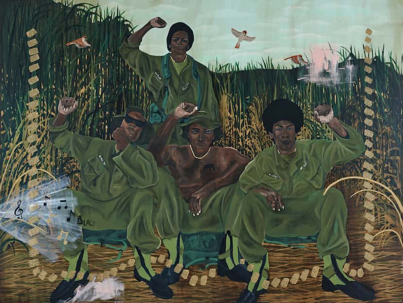 Jammie Holmes' painting "Lefty," part of his 2023 solo exhibition at the Modern Art Museum...